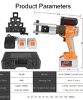 Pro Level Kick Butt Electric Hydraulic Crimping Tool With Rechargeable 18V Lithium Battery displayed with battery and case.