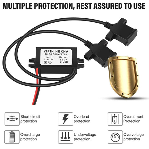 Right Angle USB Type-C DC-DC Buck Converter From 24V Or 12V To 5V Output 3A 15W Power Module With Dual USB Connector 10-32V Input