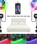 Motion Activated Under Bed Lights With 2x9.84 Ft RGB LED Strips Sensor Auto On In The Dark display with bed and phone app