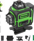 Top Tier 4D Green Laser Level With 360 Self Leveling Cross Lines Shoots Crisp Lines Across The Job Site features rugged design and accessories.