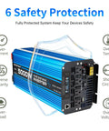 5000W Pure Sine Wave Inverter 12V DC To 110V 120V AC Converter With LCD Display highlighting safety protection features