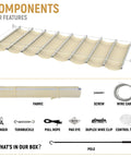 Components of 7' x 12' Retractable Wave Sun Shade Sail For Patio Porch Garden Backyard Beige Durable Polyethylene