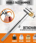 Interchangeable hammer from 22-Piece Punch and Hammer Set With Interchangeable Hammer Heads, showing detachable heads: rubber, nylon, brass, steel.