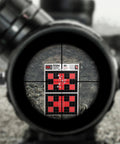 Halo Scope Target With Bigger Burst Technology for easy optic zeroing, high visibility reactive splatter targets captured through a scope.