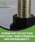 M8 X 1.25 Black Zinc Plated Flange Nuts 10 Piece Set Heavy Duty Self Locking Fasteners close-up view of nut and bolt.