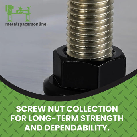 M8 X 1.25 Black Zinc Plated Flange Nuts 10 Piece Set Heavy Duty Self Locking Fasteners close-up view of nut and bolt.