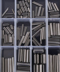 Spring Pin Set 280 Piece Stainless Steel Roll Pins Hollow Dowel Fasteners From M1.5 To M8 Durable Silver Finish in storage box