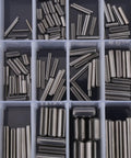 560Pcs Roll Pin Set M1.5 To M8 Tension Pins Kit stainless steel in plastic storage box detail view