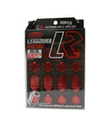 Leggdura Racing Red Duralumin Lug Nuts 12mm x 1.5 Thread Size Closed End With Flange Lock Set Of 20 in packaging