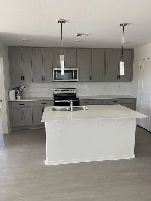 Modern kitchen with Crystal Pendant Lights For Kitchen Island Dope Brushed Nickel 3 Pack Modern Hanging Ceiling Fixtures