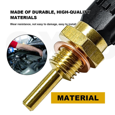 Coolant temperature sensor with brass threaded probe and hex nut, front view