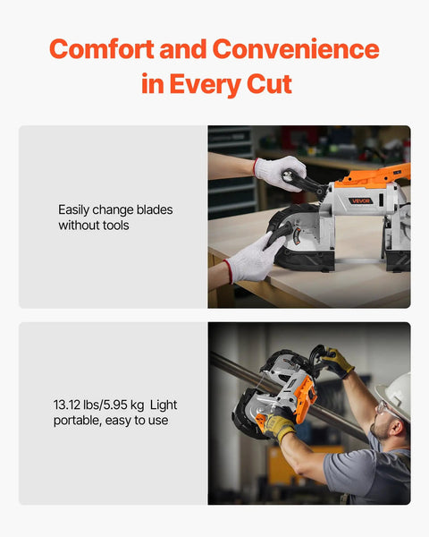 Person adjusting blade on Cordless 20V Portable Band Saw With 5 Inch Deep Cut, Beefy 360W Brushless Motor, Bare Tool Only