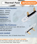 Thermal Fuse WP3392519 for Dryer Repair Kit With Cycling Thermostat High Limit Thermostat And Thermal Fuses DIY Friendly