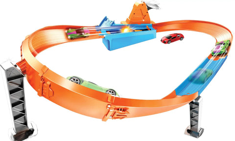 Rapid Raceway Champion Drag Race Track Set With Start Gate For Quick Countdown Side By Side One On One Racing Multi Car Launcher