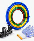 No Sweat Copper Tube Bender Kit With Color Coded Bending Strips For Quarter Inch To Five Eighth Inch Hvac Piping, includes tube cutter, gloves.
