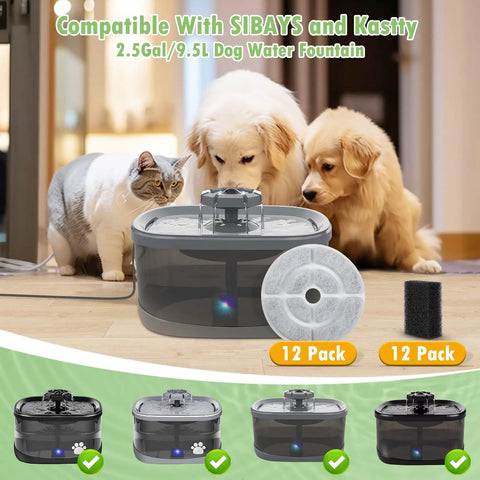 12 Pack 7 Inch Activated Carbon Filters For Dog Water Fountains Replacement Ready For 2.5 Gallon 9.5 Liter Kastty 9L