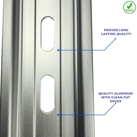 Close-up of Ten Piece DIN Rail Slotted Aluminum Channel Set RoHS Compliant For Industrial Electrical Panels 8 Inch Long 35mm Wide