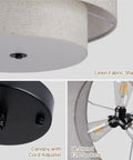 Killer 18 Inch Double Drum Pendant Light Featuring Dual Beige Linen Shades For Major Home Glow Up And Pro Level Ceiling Vibe In Your Dining Room Or Living Space, showing linen fabric shade and UL-listed E26 sockets.
