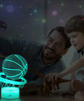Father and son playing with Basketball 3D Illusion Night Light With 16 Color Dimmable LEDs Remote Control And Smart Touch