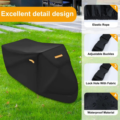 Heavy Duty Tricycle Cover For Adults Weatherproof UV Protection Windproof Snow Resistant Outdoor Shield Black Oxford Cloth Fits 75L X 30W X 44H For 3 Wheel Bikes Mountain Road Cruiser And Some E Bikes on outdoor tricycle cover with adjustable buckles