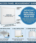 Access panel measurement guide for Solid Galvanized Steel Crawl Space Access Panel With No Fuss Thumb Screw.