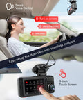Elite 4K Dash Cam With 3 Channel Front 4K, Rear 2.5K And Cabin 1080P, voice control interface in car with touch screen setup