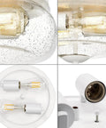 Close-up of Seeded Glass Flush Mount Ceiling Light Fixture With 2 Light Sockets For Indoor Outdoor Use White Finish Modern Round Ceiling Lamp