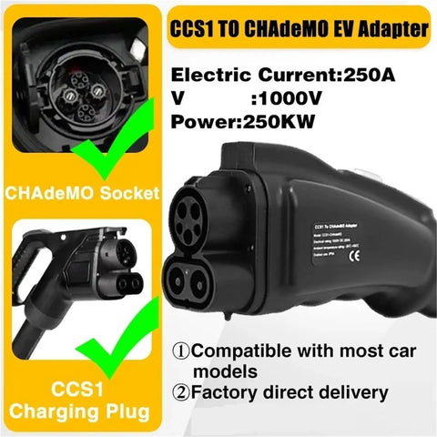 Top Notch Dc Fast Charging Adapter Quickly Plugs Ccs1 Stations Into Your Chademo Rig With Rock Solid Safety Guards, showing CCS1 and CHAdeMO plugs.