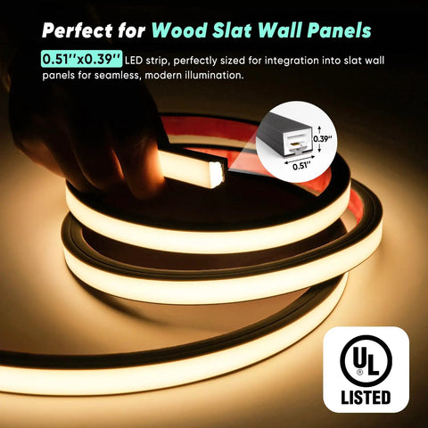 GZBtech [Apapter NOT Included] Flexible Strip Light for Wood Slat Wall Panels 16.4FT, Hardwired 3000K Warm White Neon Rope.