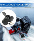 Outboard Boat Propeller 13.25 x 17 Pitch Replacement For Mercury 60 75 90 100 115 HP Motors 15 Spline Right Hand Rotation Three Blade Durable Aluminum Prop With Black Finish installed on boat engine on water
