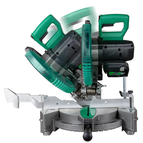 Cordless Miter Saw Kit With 10-Inch Blade, 18V and 36V MultiVolt battery, showing miter adjustments, ergonomic handle, and rip fence