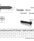 No Sweat Heavy Duty Black Carbon Steel Self Tapping Screws Assortment Kit dimensions and specifications illustration for various sizes.