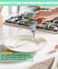 Person using Clear Quick Dry Cyanoacrylate Glue For Wood Plastic Metal Glass Ceramic Leather And More For DIY Projects on cracked plate