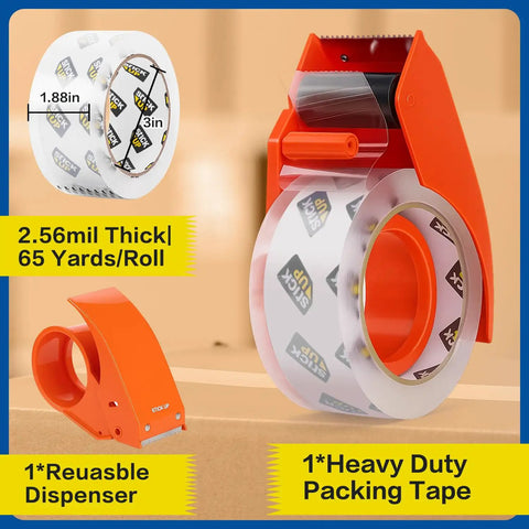 Heavy Duty Packing Tape With Dispenser One Roll 1.88 Inch Wide By 65 Yards Clear Tape With Strong Adhesive For Shipping