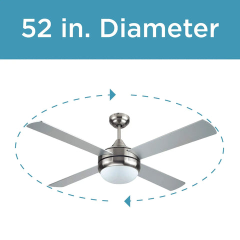 52 Inch Ceiling Fan With Brushed Nickel Body And Silver Blades, Perfect Indoor Upgrade For Living Room Or Office, 52 in Diameter