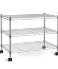 Heavy Duty Chrome Steel Rolling Storage Shelves Three Tier Mobile Wire Rack with wheels for easy movement in garage or kitchen.