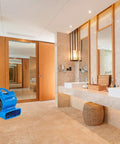 Powerhouse 1/8 HP Air Mover With 600 CFM Floor Dryer in a modern bathroom setting