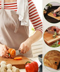 Person cutting vegetables on a wooden board using White Round Cutting Board Rubber Feet No Sweat Thermoplastic Base Pads.