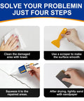 Drywall Repair Kit With Scraper For Quick Hole And Crack Repair showing steps including cleaning, scraping, application, and sanding.