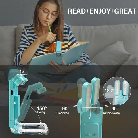 Lit Clip On USB Book Light For Reading In Bed With Three Color Modes And Five Brightness Levels in use for reading book
