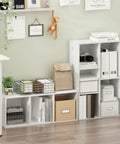 Sleek 3 Cube Bookshelf In White With No Fuss Setup For Living Room Bedroom Or Home Office showcasing open shelving and storage boxes.