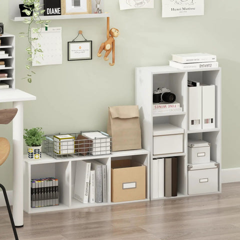 Sleek 3 Cube Bookshelf In White With No Fuss Setup For Living Room Bedroom Or Home Office showcasing open shelving and storage boxes.