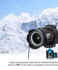 Camera in snowy landscape with Lens Heater And Warmer Strip With Temperature Regulator For Telescopes And DSLR Lenses, Condensation Prevention For 80 To 110mm Gear
