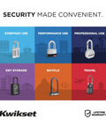 Image illustrating different Kwikset security locks for everyday, performance, professional use, key storage, bicycles, and travel.