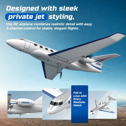 Private Jet Style RC Plane With 3CH Remote 6 Axis Gyro Ready To Fly EPP Foam Toy Dual Battery Pack shown in flight