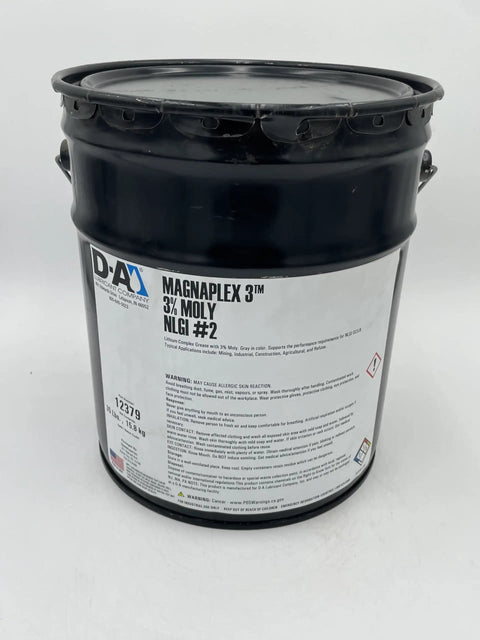 Front view of 35 lb metal pail containing Heavy Duty Lithium Complex Grease NLGI 2 with 3 percent moly, labeled for industrial use.
