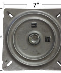 Seven Inch Replacement Memory Spring Auto Return Bar Stool Swivel Plate Heavy Duty with oval mounting slots, square plate.
