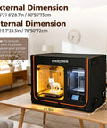 Extra Large Resin 3D Printer Enclosure With Ventilation System And LED Light in home setting, dimensions shown