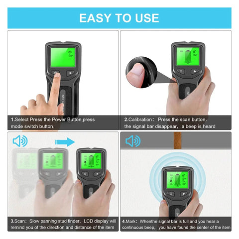 Slick 5 In 1 Wall Scanner And Metal Detector With Live Wire And Wood Stud Finder For Home Reno Or Treasure Hunting No Hassle Electric Box Locator Game Changer usage instructions step one calibration