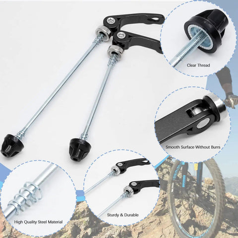 All-In-One Quick Release Bike Axle Kit For Front And Rear Hubs - 145mm Front And 185mm Rear, 1 Pair, Heavy Duty Steel, Black